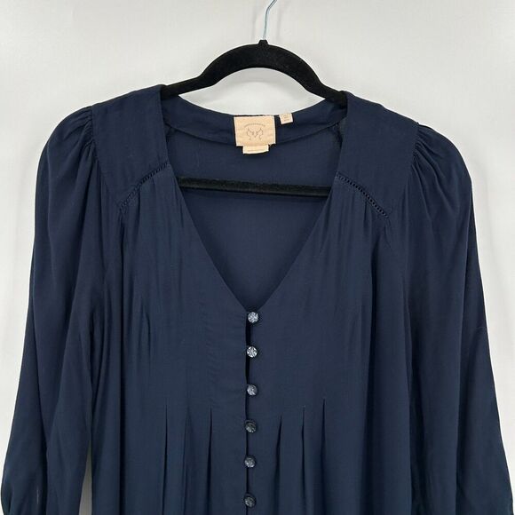 ANTHROPOLOGIE Vanessa Virginia Navy Blue Button Up Lightweight Blouse Size 2 - Picture 3 of 8